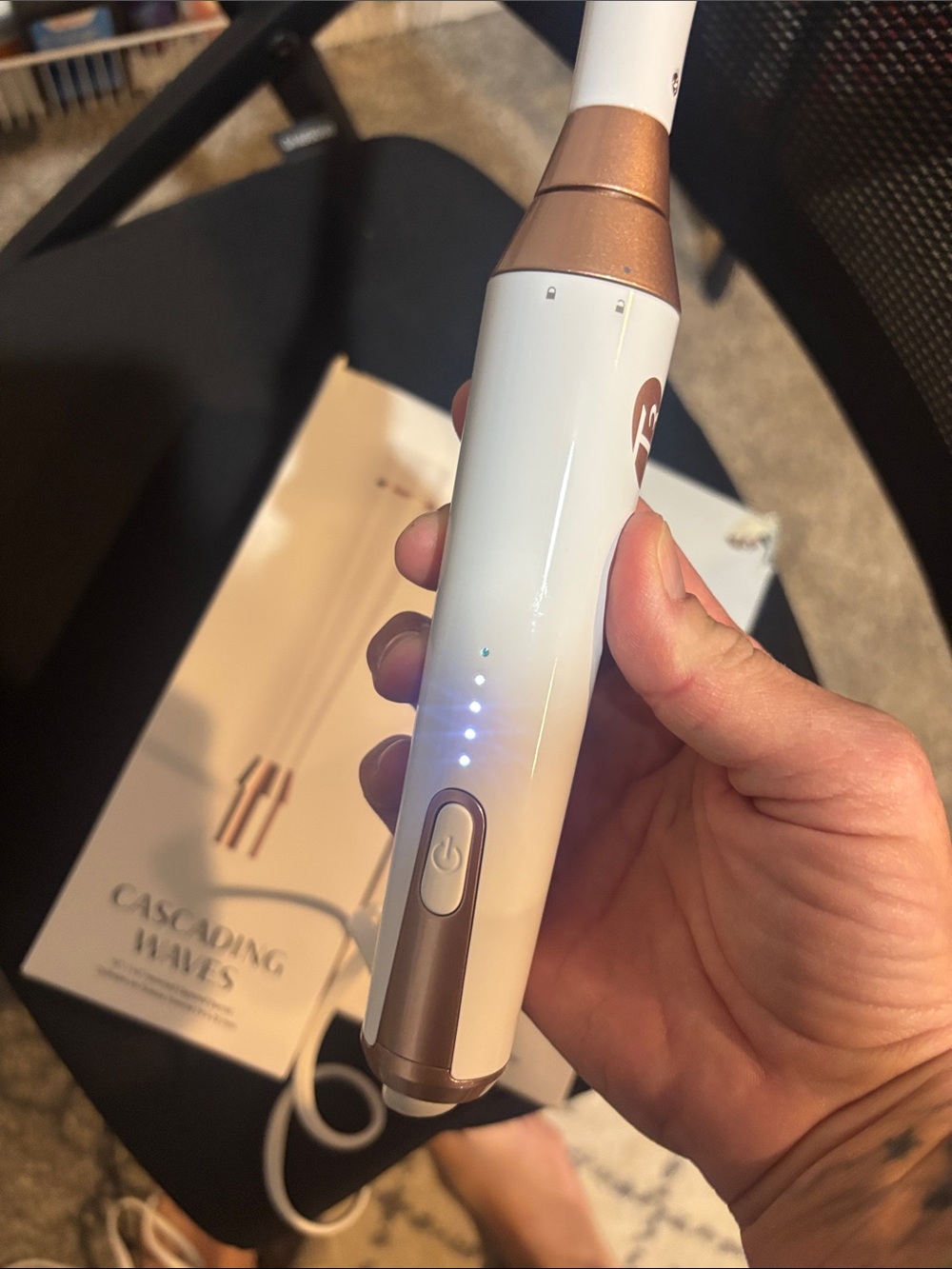 Used Once T3 White and Rose Gold Cascade Curling Wand and Base - Picture 2 of 7